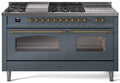 60 Dual Fuel Natural Gas Range Blue Grey Brass Trim B40536