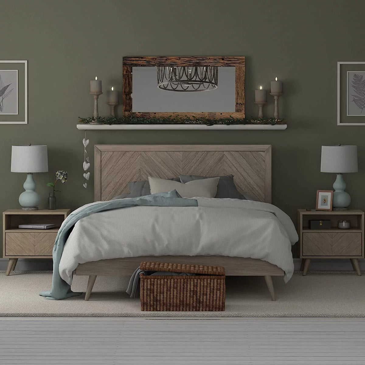 Queen Grey Wood Bed Frame with Adjustable Headboard I75635