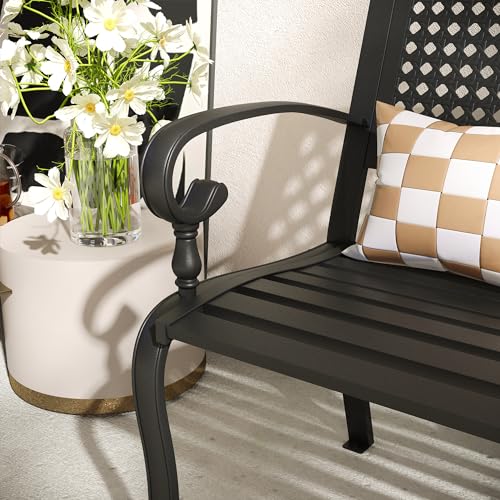 50” Metal Outdoor Garden Bench with Armrests and Backrest W32115