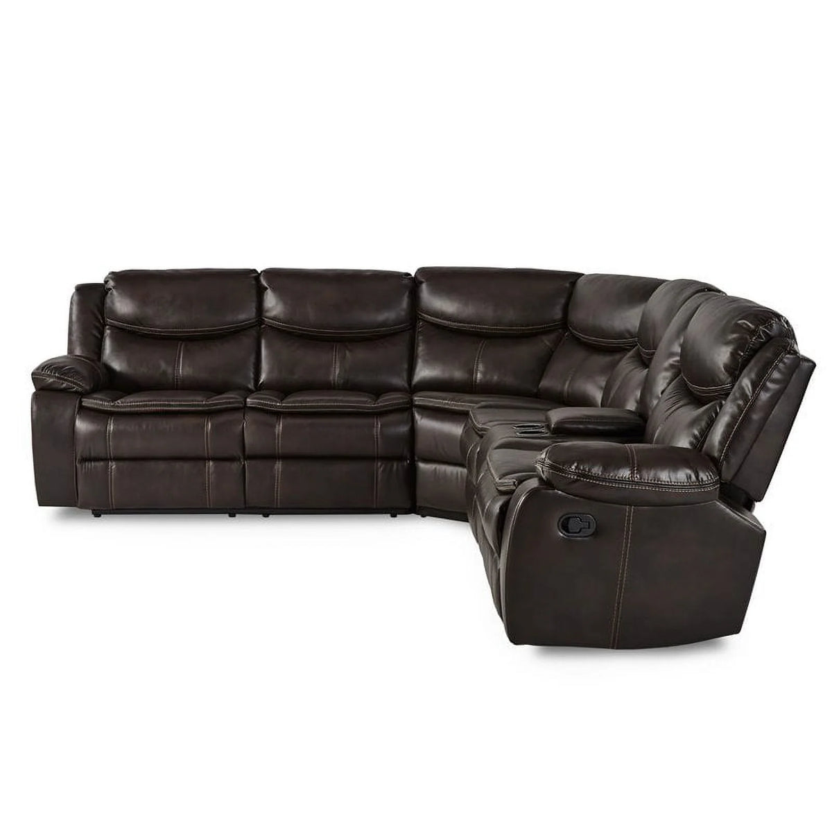 Brown 3-Piece Wood & Faux Leather Sectional Set S932