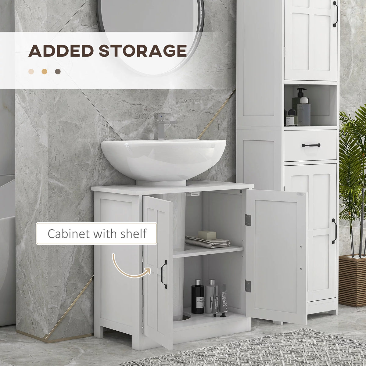 White Bathroom Sink Cabinet with Adjustable Shelf M352