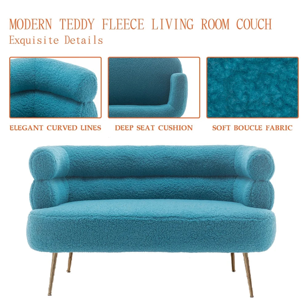 Blue Upholstered Loveseat Lounge Chair with Metal Legs K2863