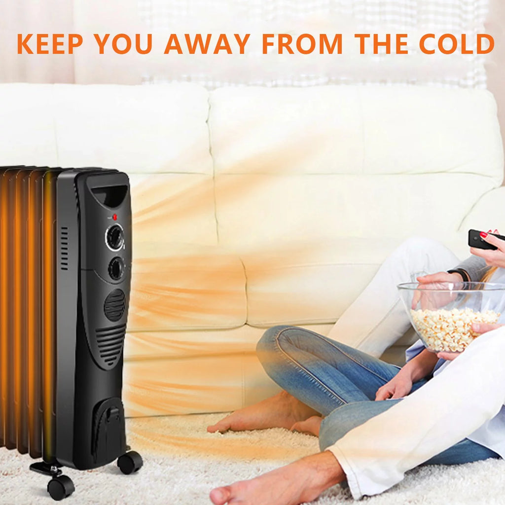 Oil Filled Radiator Heater Portable Electric Heater with 3 Heat Settings Black T625935