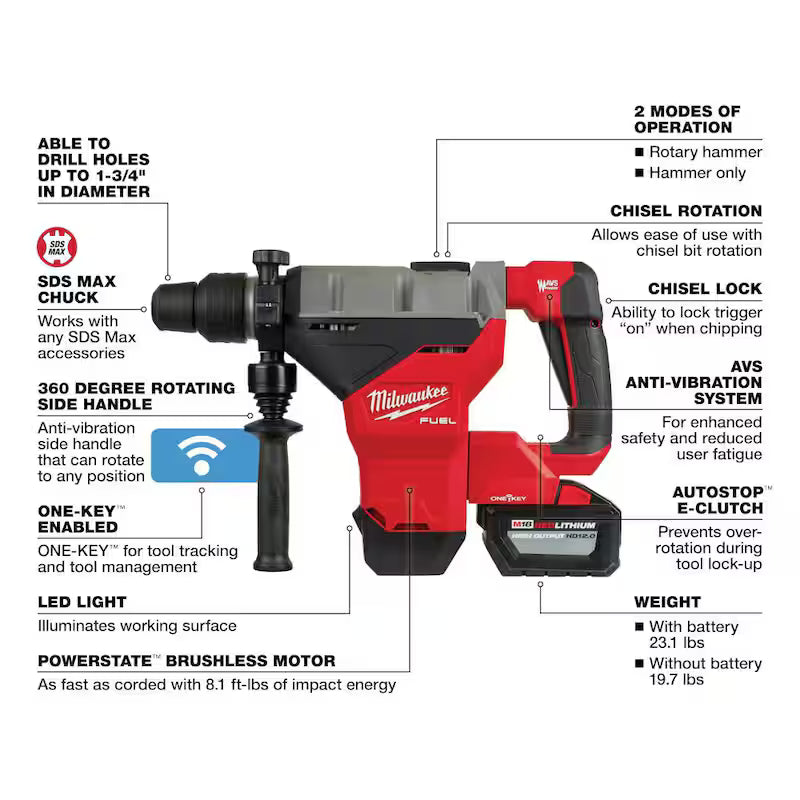18V Lithium-Ion Brushless Cordless SDS-MAX Rotary Hammer W8556
