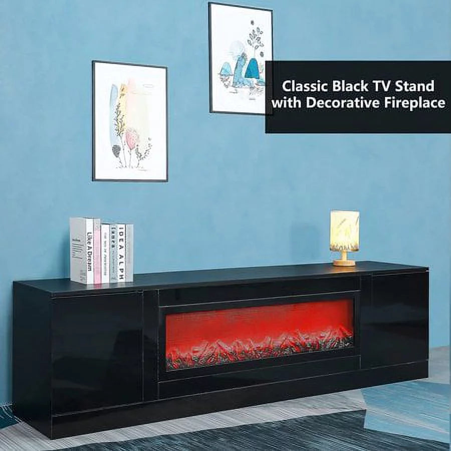 Black 70inch TV Stand with LED Light and Fireplace Y3099