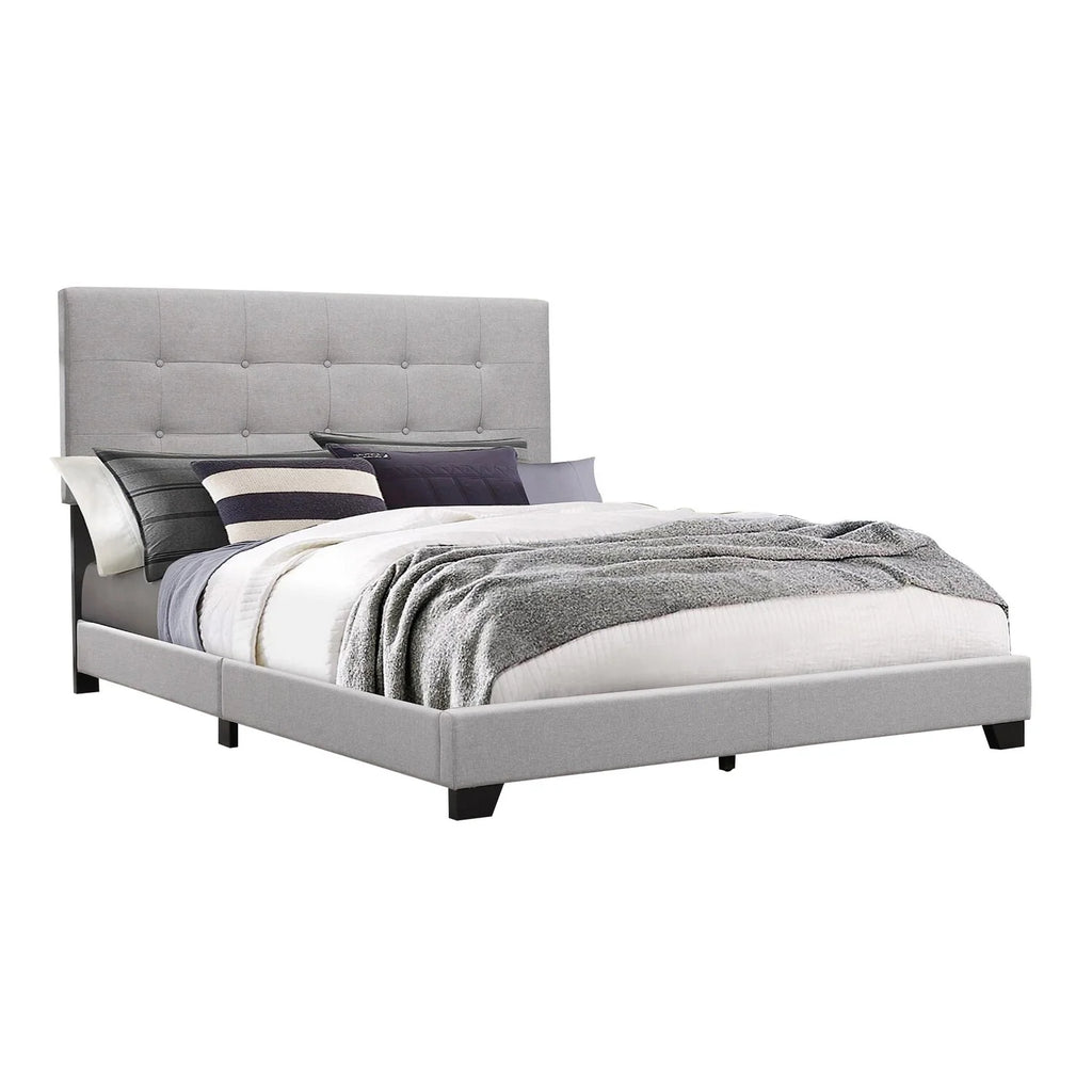 King Size Light Gray Button Tufted Upholstery Wood Bed P634751