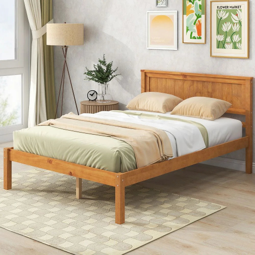Oak Full Platform Bed Frame with Headboard A25599