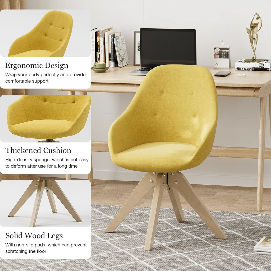 Yellow Upholstered Swivel Accent Chair with Solid Wood Legs J958