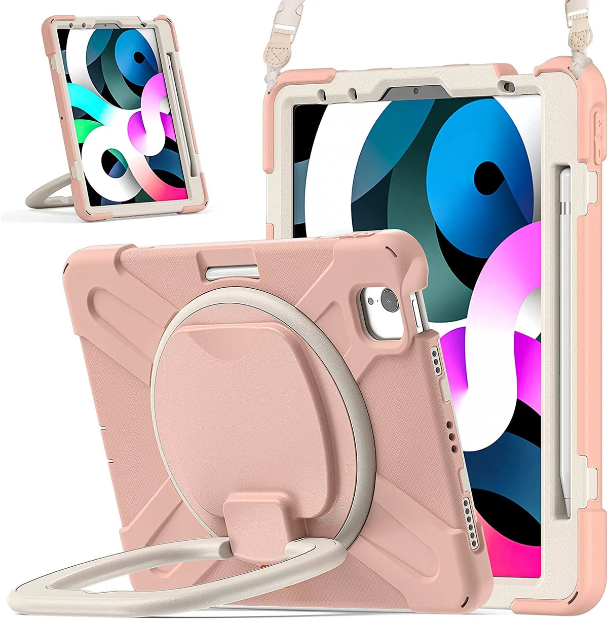 iPad Case with Rotatable Stand Shoulder Strap Pencil Holder Shockproof Silicone X70809