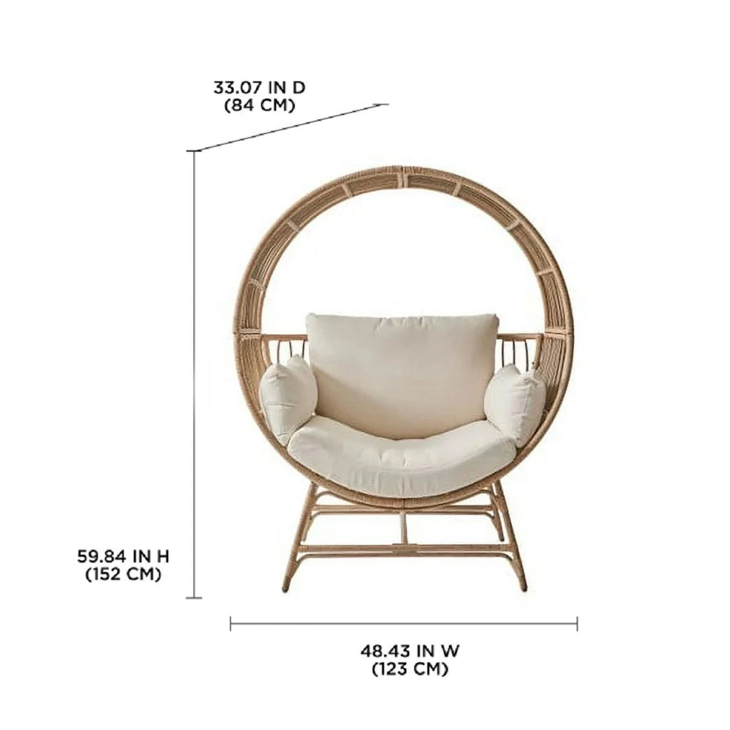 Beige Round Wicker Outdoor Egg Chair K357993