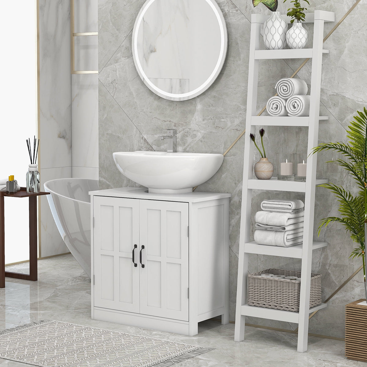 White Bathroom Sink Cabinet with Adjustable Shelf M352