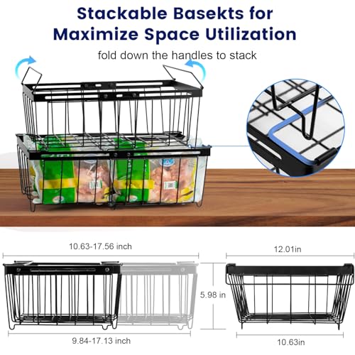 2 Pack Large Expandable Stackable Black Freezer Organizer Bins K887
