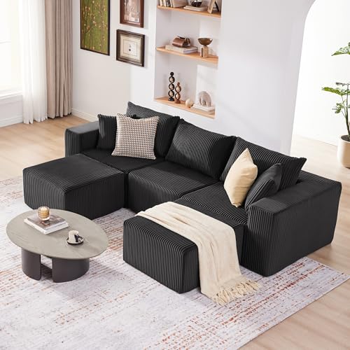 107.4" Beige Corduroy Modular Sectional Sofa J2300