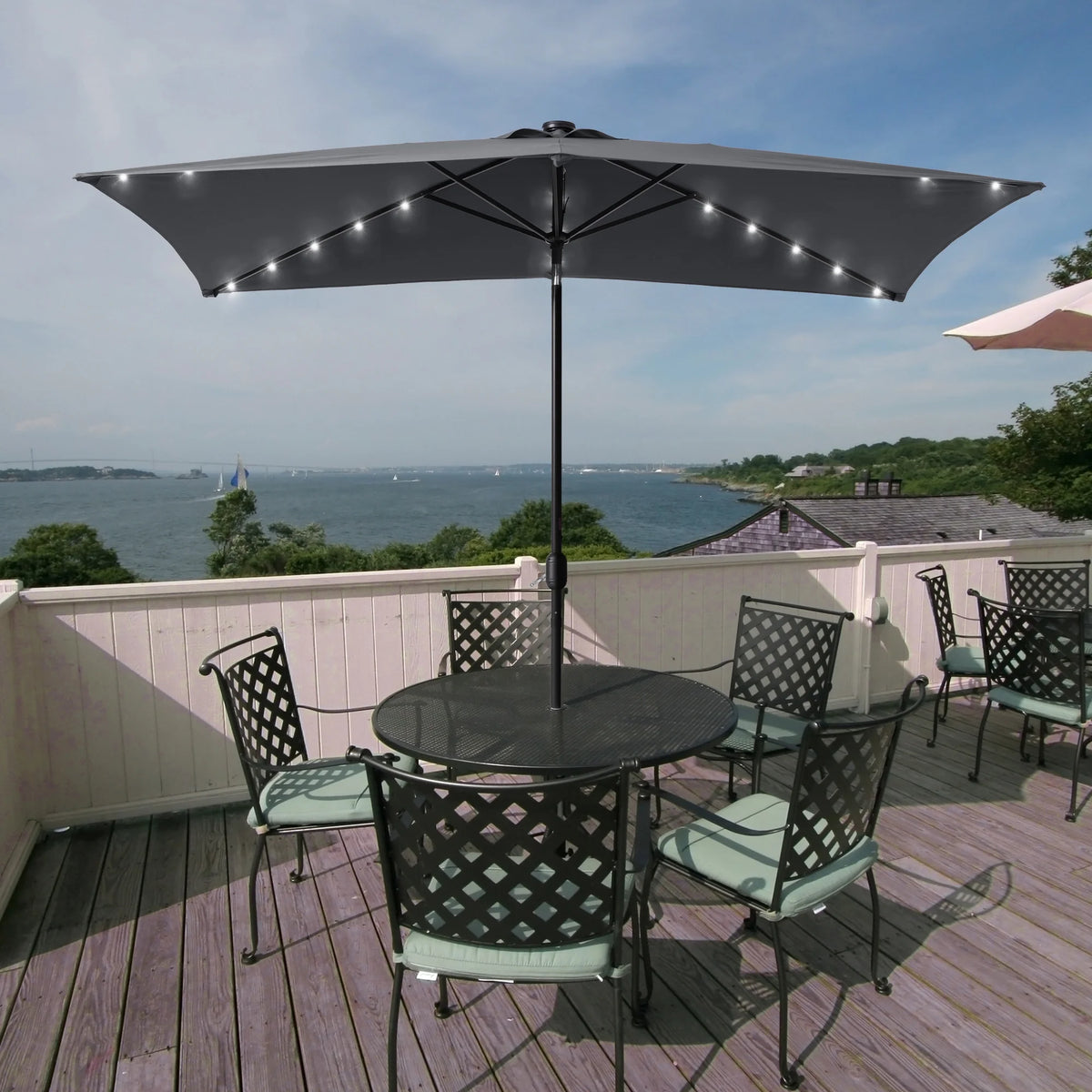 10 x 6.5ft LED Solar Patio Umbrella with Non-Fading Canopy D76071