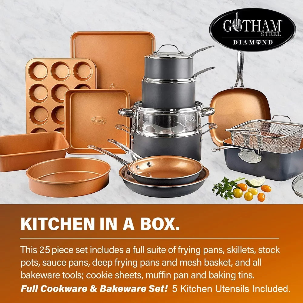 25 Piece Non Stick Cookware Set with Utensils A4842