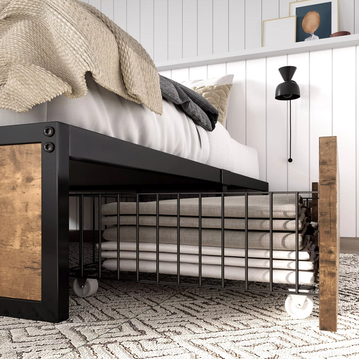 Queen Size Metal Platform Bed Frame with 4 Storage Drawers Q181911