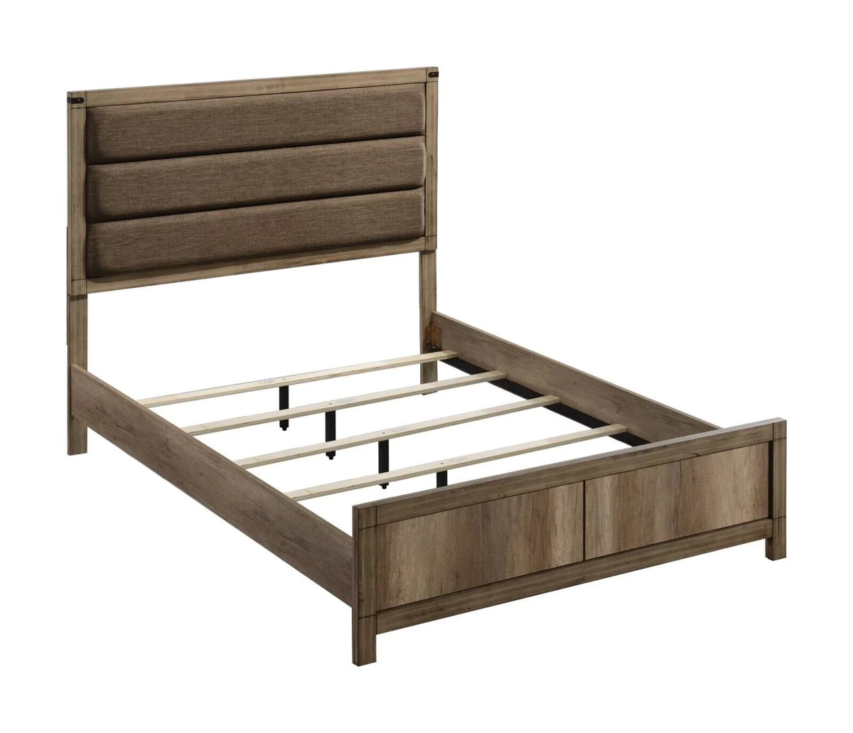 3pc Upholstered King Size Bed and Nightstands Light Brown Wood Finish Bedroom Set Z47194