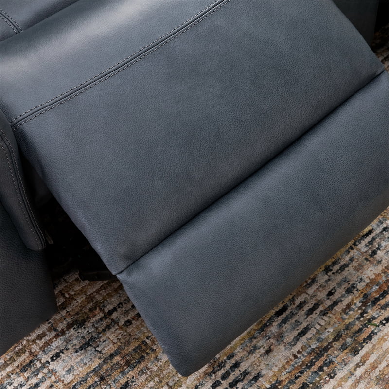 Blue Grey Leather Power Motion Sofa Y7290