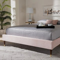 Light Pink Velvet Upholstered Full Size Wood Platform Bed Frame T229