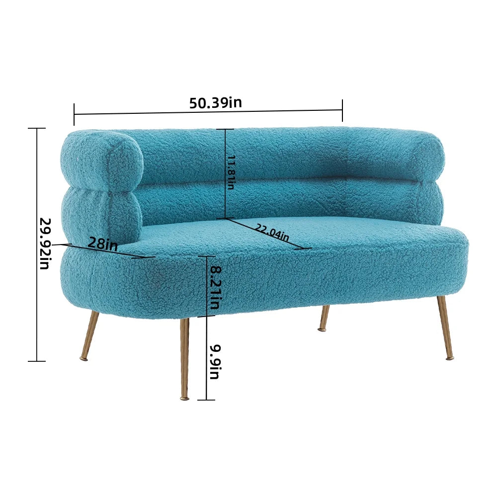 Blue Upholstered Loveseat Lounge Chair with Metal Legs K2863