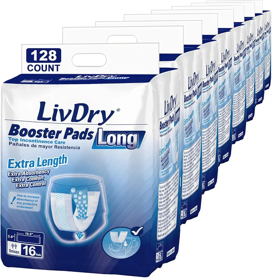 Incontinence Booster Pads, 128 Count Long Length T973