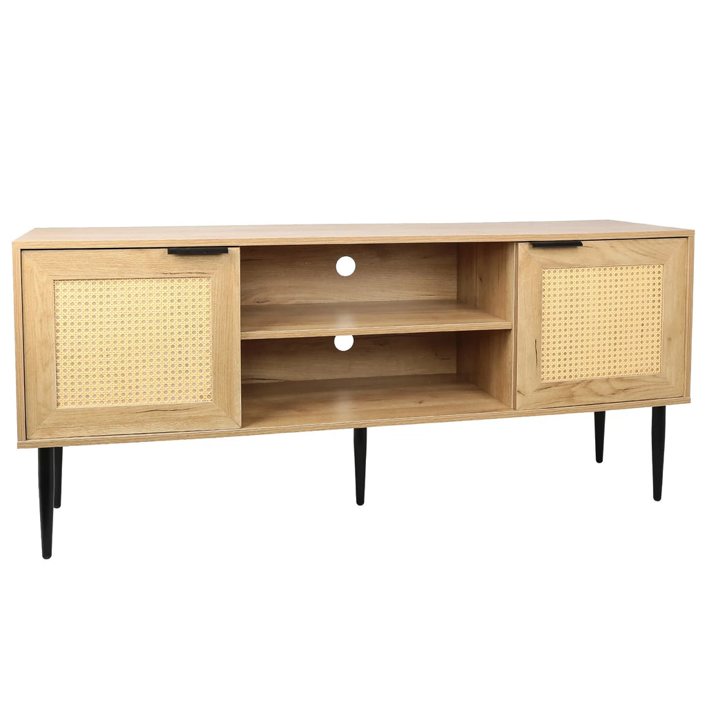 Wooden TV Stand with 2 Cabinet Open Shelves F6674
