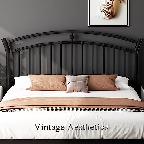 Full Black Metal Bed Frame with 13 Steel Slats F1563