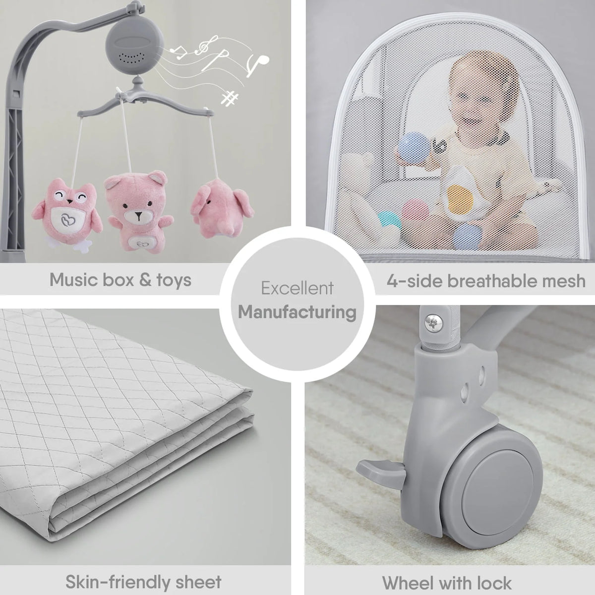 Infant Bedside Sleeper Bassinet with Wheels R4889