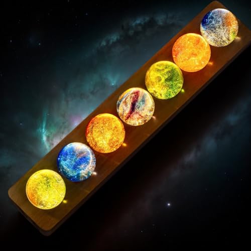 40mm Crystal Quartz 7 Chakra Healing Spheres Set with LED Wooden Stand T997963