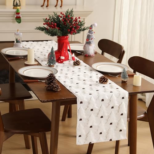 Beige 13x72 Inch Faux Fur Jacquard Christmas Tree Table Runner Z903