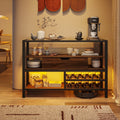 Glass Top Console Table with Wine Rack & Storage Cabinet W99968
