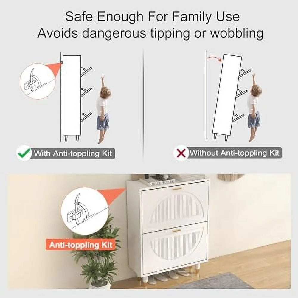 White Slim Shoe Cabinet with Doors I4309