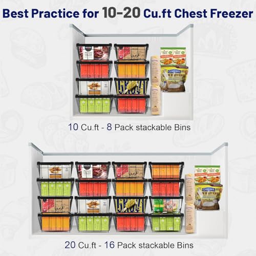 2 Pack Large Expandable Stackable Black Freezer Organizer Bins K887