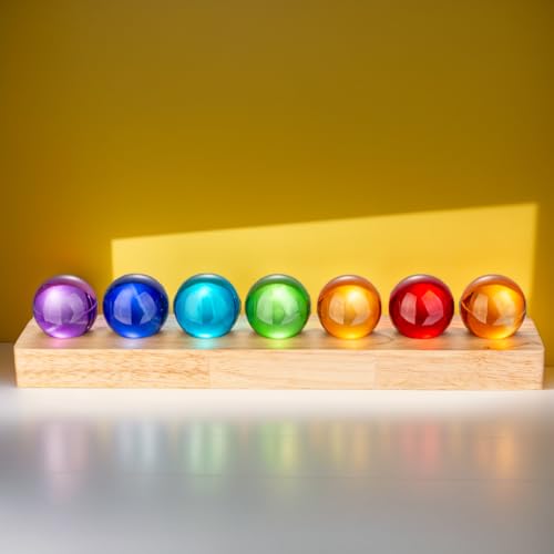 40mm Crystal Quartz 7 Chakra Healing Spheres Set with LED Wooden Stand T997963