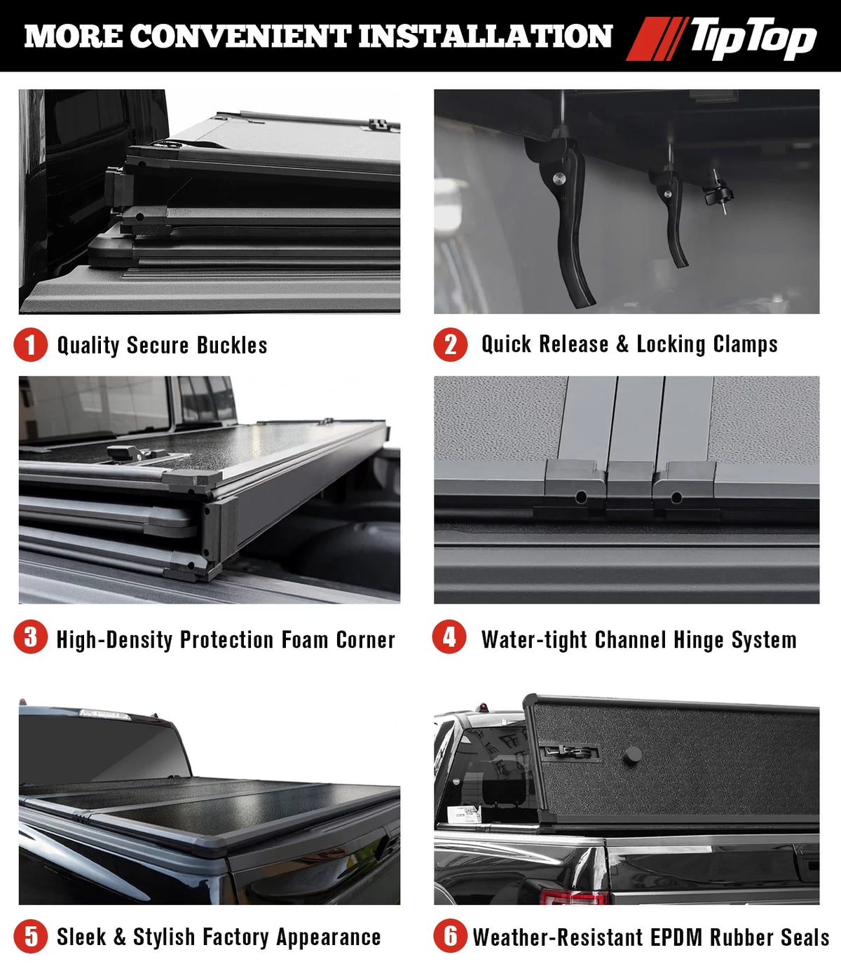 Tri-Fold Hard Tonneau Cover Truck Bed FRP On Top H532276