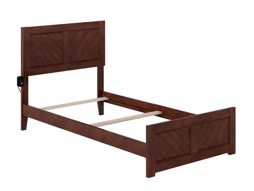 Walnut Solid Wood Twin Bed Frame with Footboard J32274