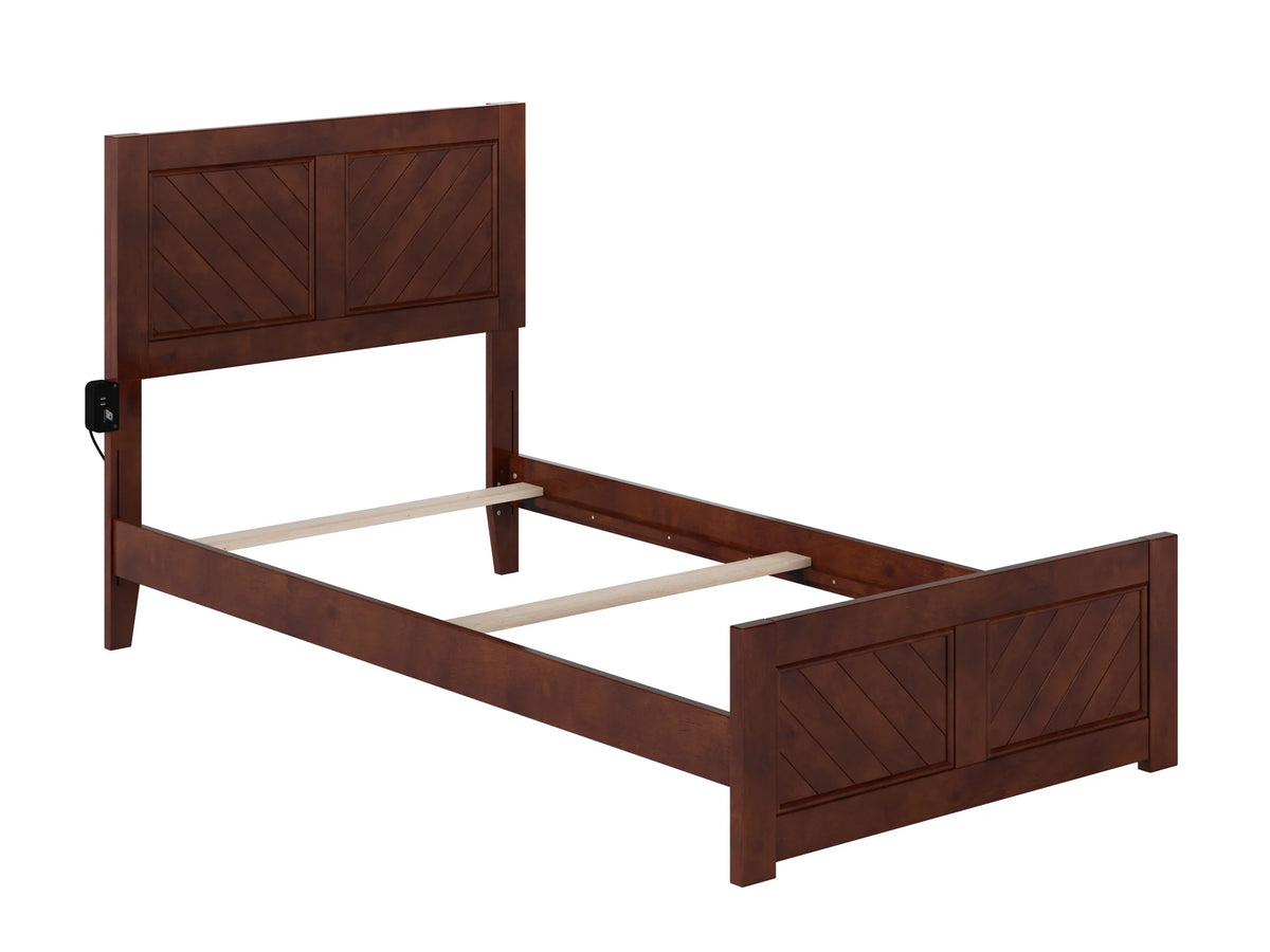 Walnut Solid Wood Twin Bed Frame with Footboard J32274