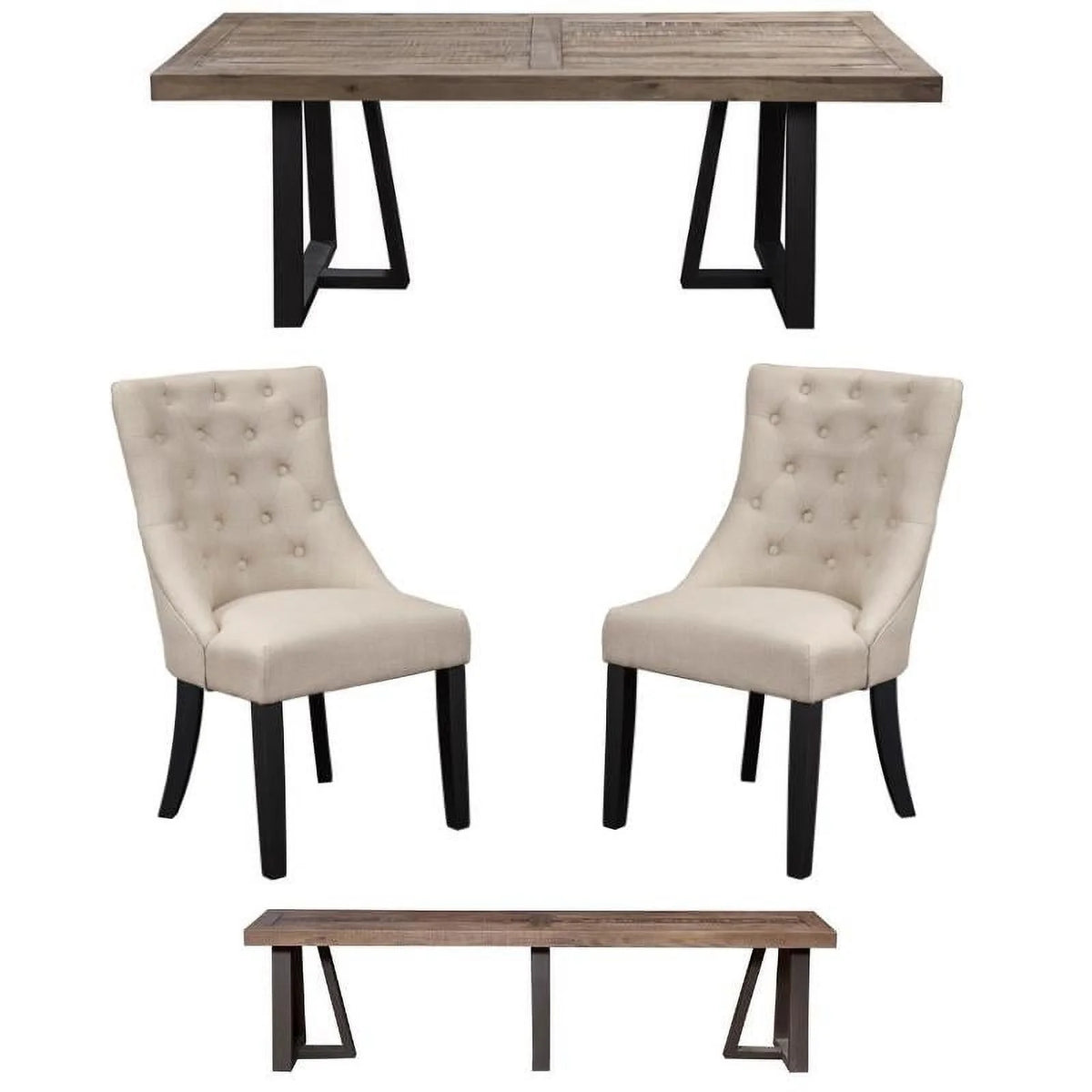 4 Piece Dining Table Side Chairs and Bench Set C962