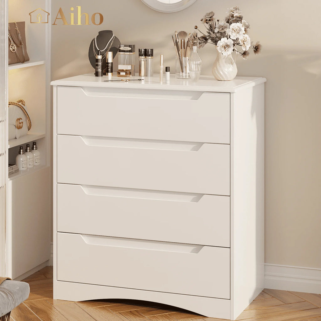 White 5 Drawer Dresser with Cutout Handles U143