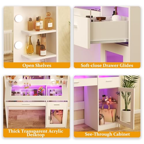 White Vanity Desk with Mirror and Lights T42536