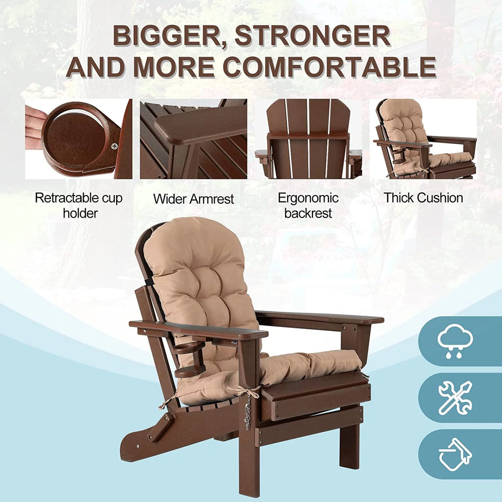 Oversized HDPE Plastic Folding Adirondack Chairs Set of 2 with Cushion R353