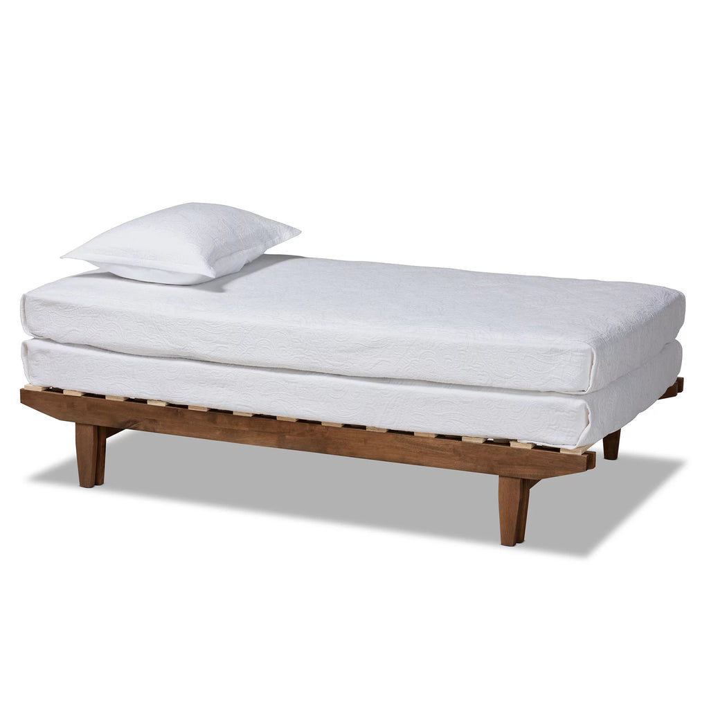 Twin Walnut Rubberwood Expandable Platform Bed Frame L2727