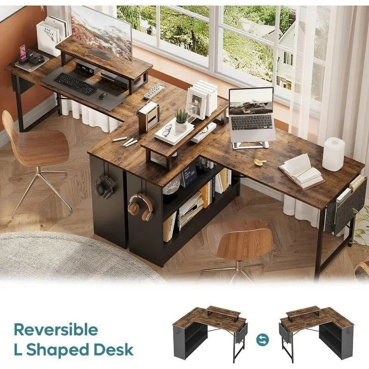 L Shaped Corner Computer Desk with Storage X3498