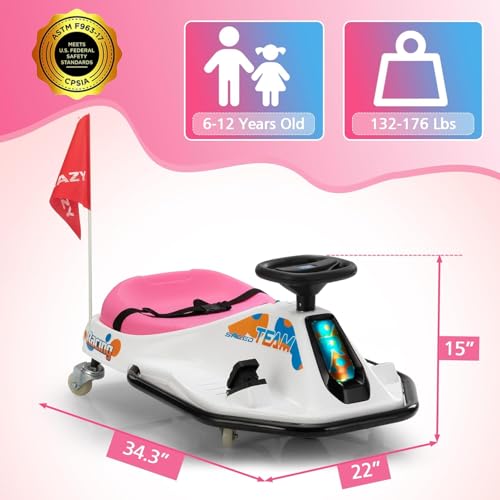 24V Electric Go Kart for Kids, Up to 7.5 mph, Brushless Motor, Pink-White Z736740