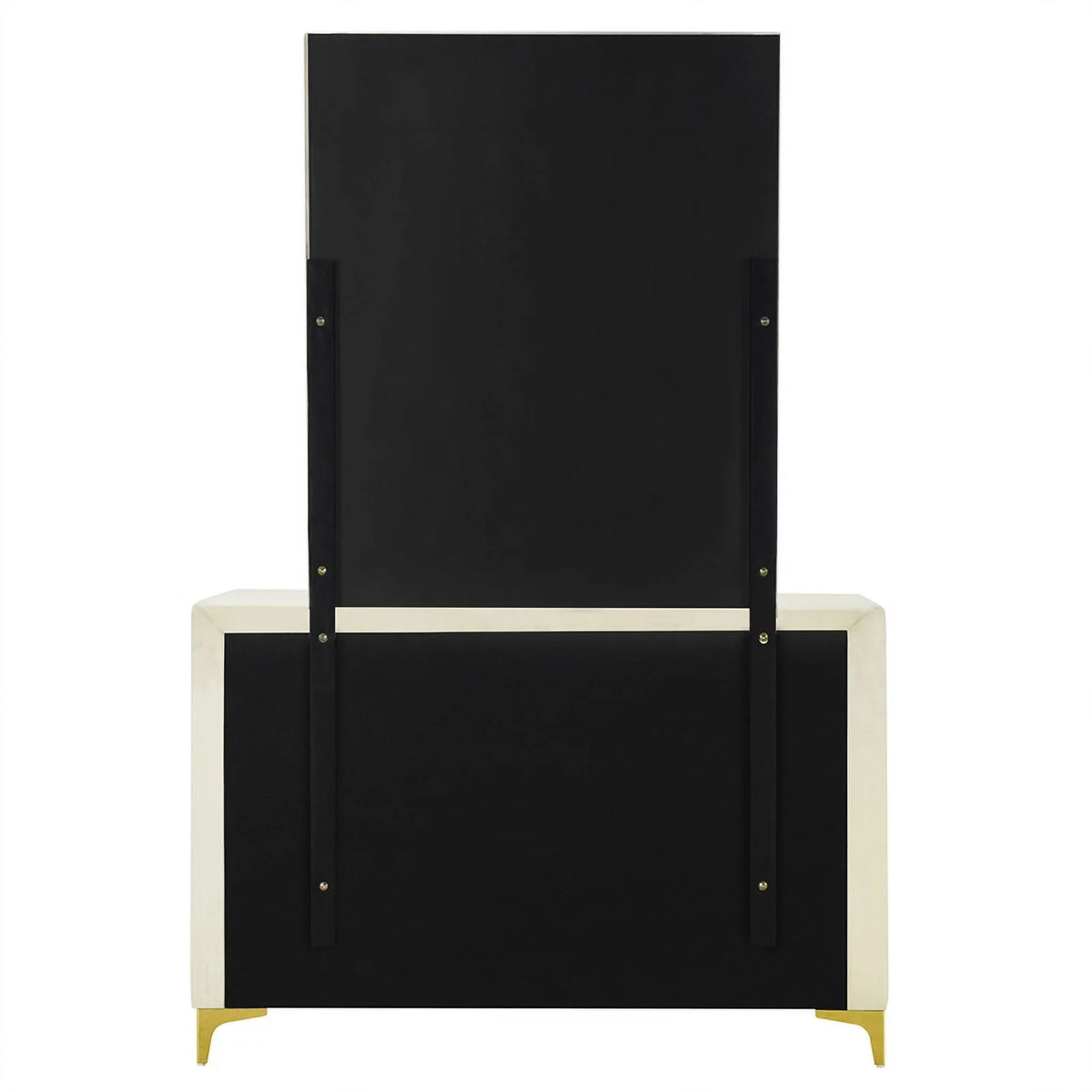 Velvet 6 Drawer Dresser with Mirror and Gold Legs in Cream M366