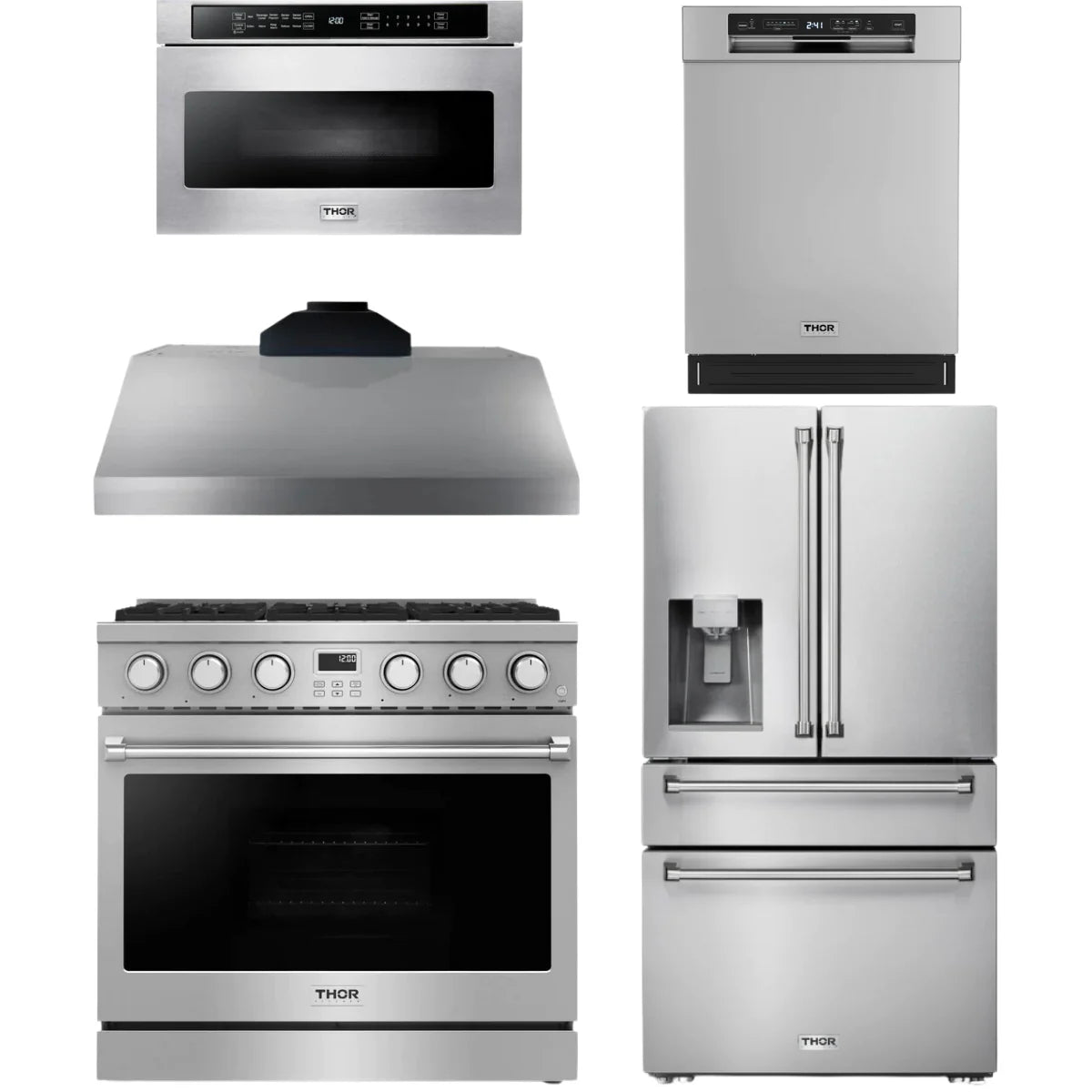 36 Gas Range, Range Hood, Refrigerator, Dishwasher and Microwave J728296