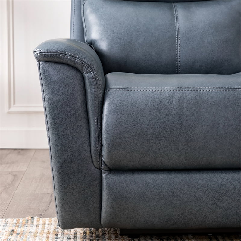 Blue Grey Leather Power Motion Sofa Y7290