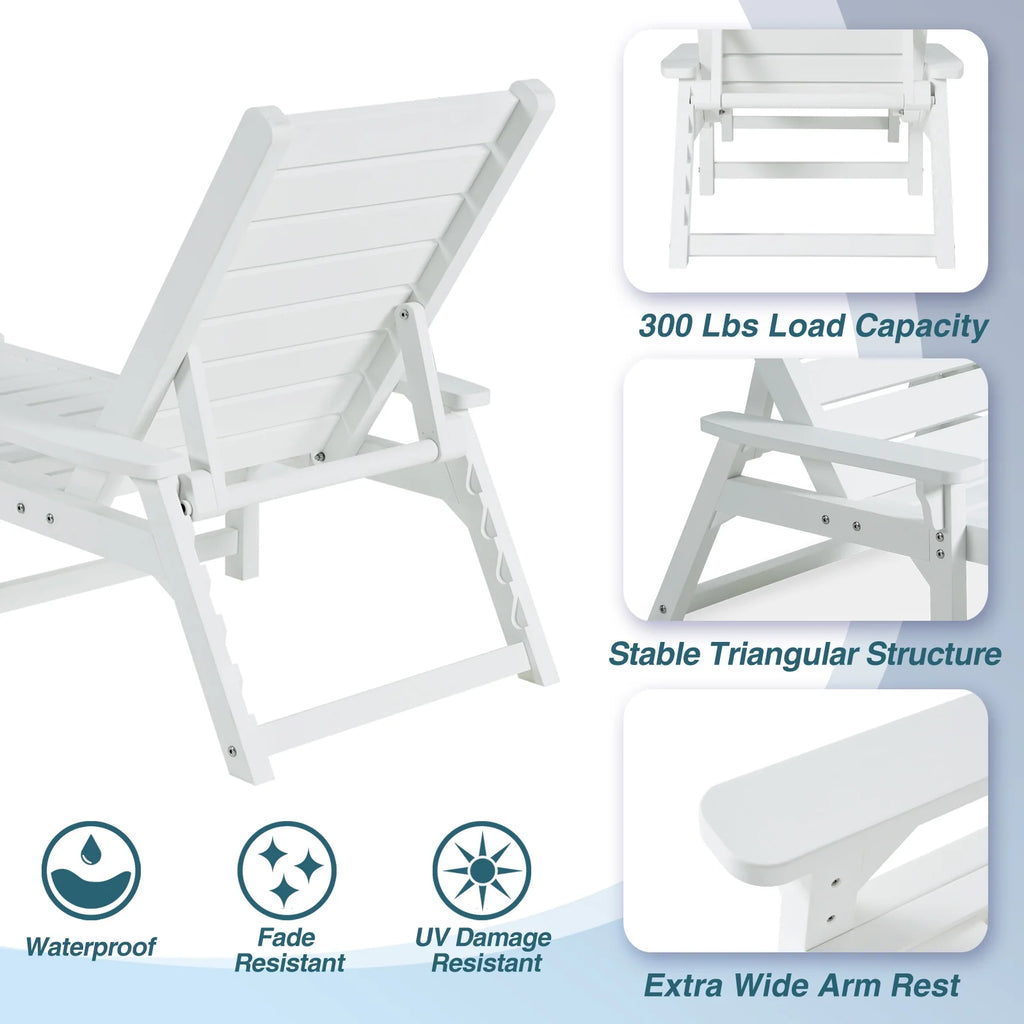 White Poly Lumber Chaise Lounge with Adjustable Backrest A888