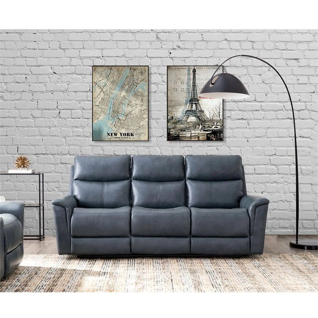 Blue Grey Leather Power Motion Sofa Y7290