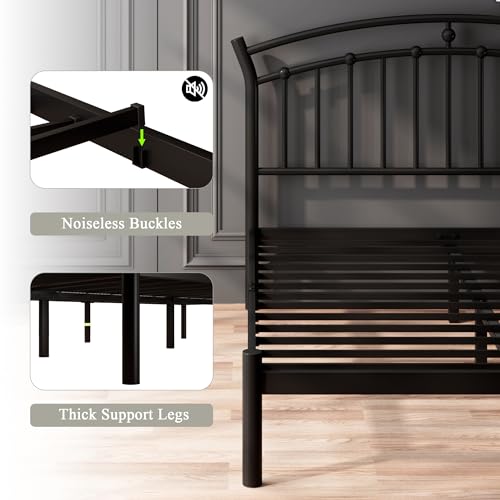 Full Black Metal Bed Frame with 13 Steel Slats F1563